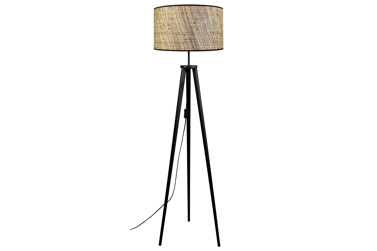 Stehleuchte Jute und schwarzes Massivholz JUTA