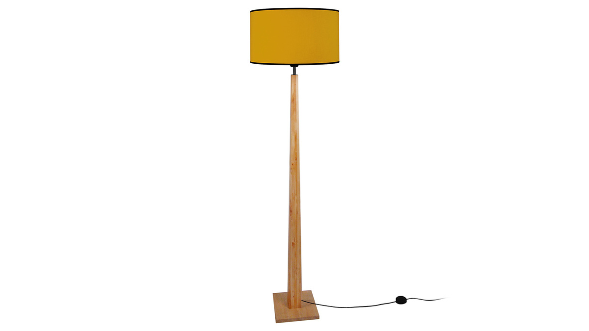 Stehleuchte mit gelbem Lampenschirm und hellem Holzsockel NIDRA