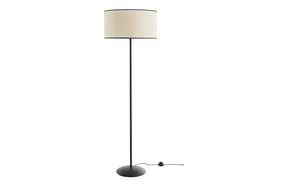 Stehleuchte mit Lampenschirm aus naturfarbenem Webpapier und schwarzem Metall H160 cm ZETA