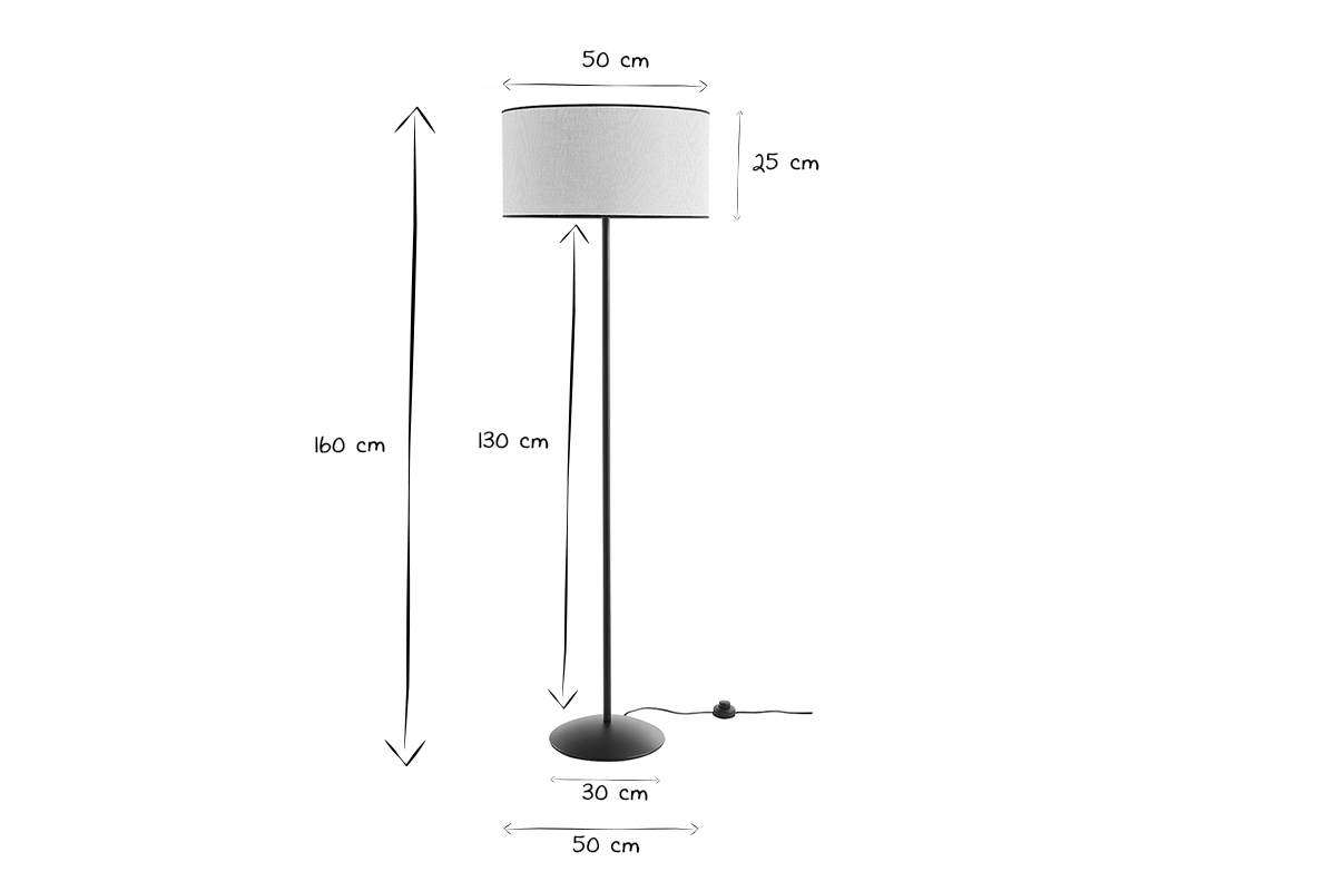 Stehleuchte mit Lampenschirm aus naturfarbenem Webpapier und schwarzem Metall H160 cm ZETA