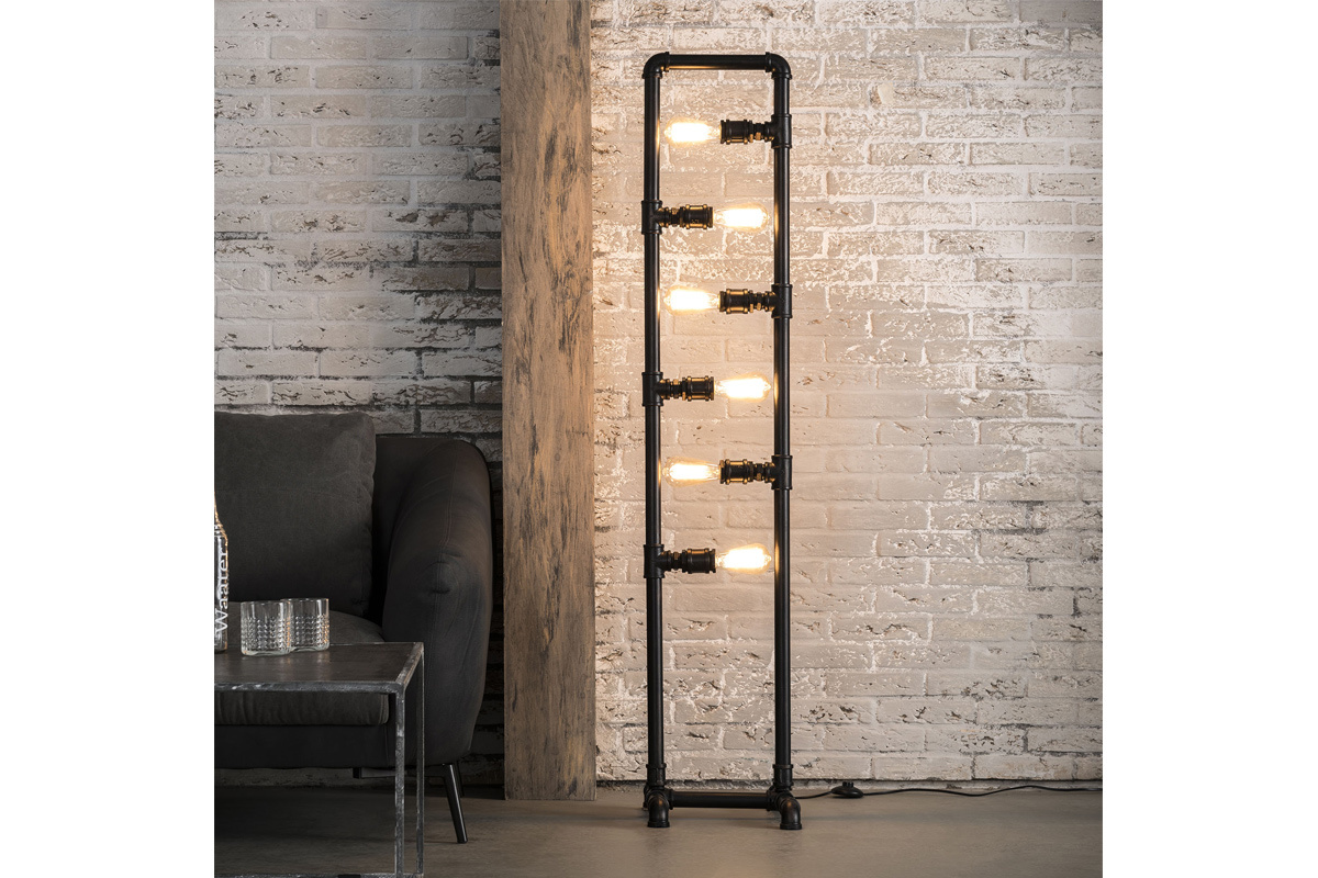 Stehleuchte Rohr industriell aus Metall 6 Lampen SLANG