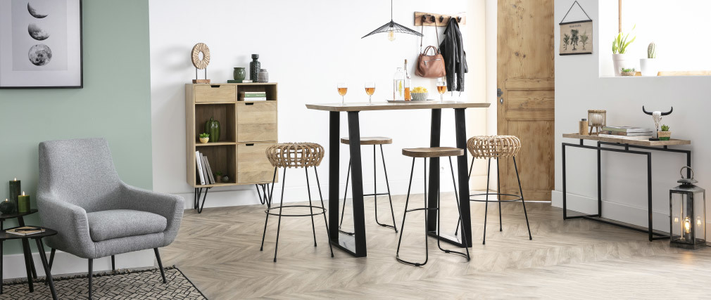 Stehtisch Mango und schwarzes Metall 120cm VIJAY