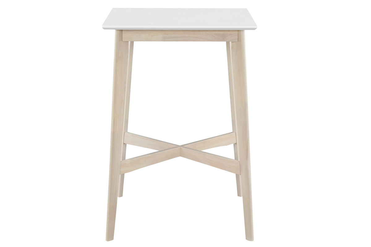 Stehtisch quadratisch Wei und helles Holz LEENA