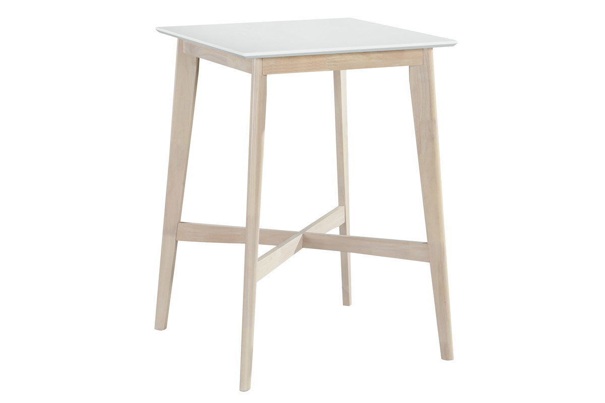 Stehtisch quadratisch Wei und helles Holz LEENA