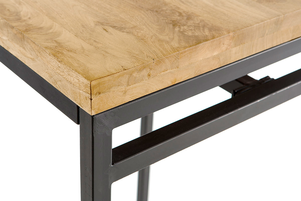 Quadratischer Stehtisch aus massivem Mango-Holz und schwarzem Metall, Draufsicht, Ma�e 70 cm