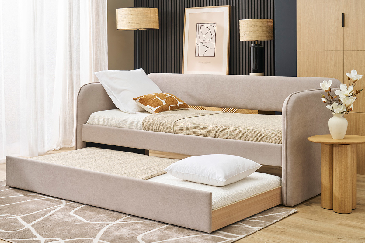 Stoff-Tagesbett in Taupe 90 x 190 cm EDISON