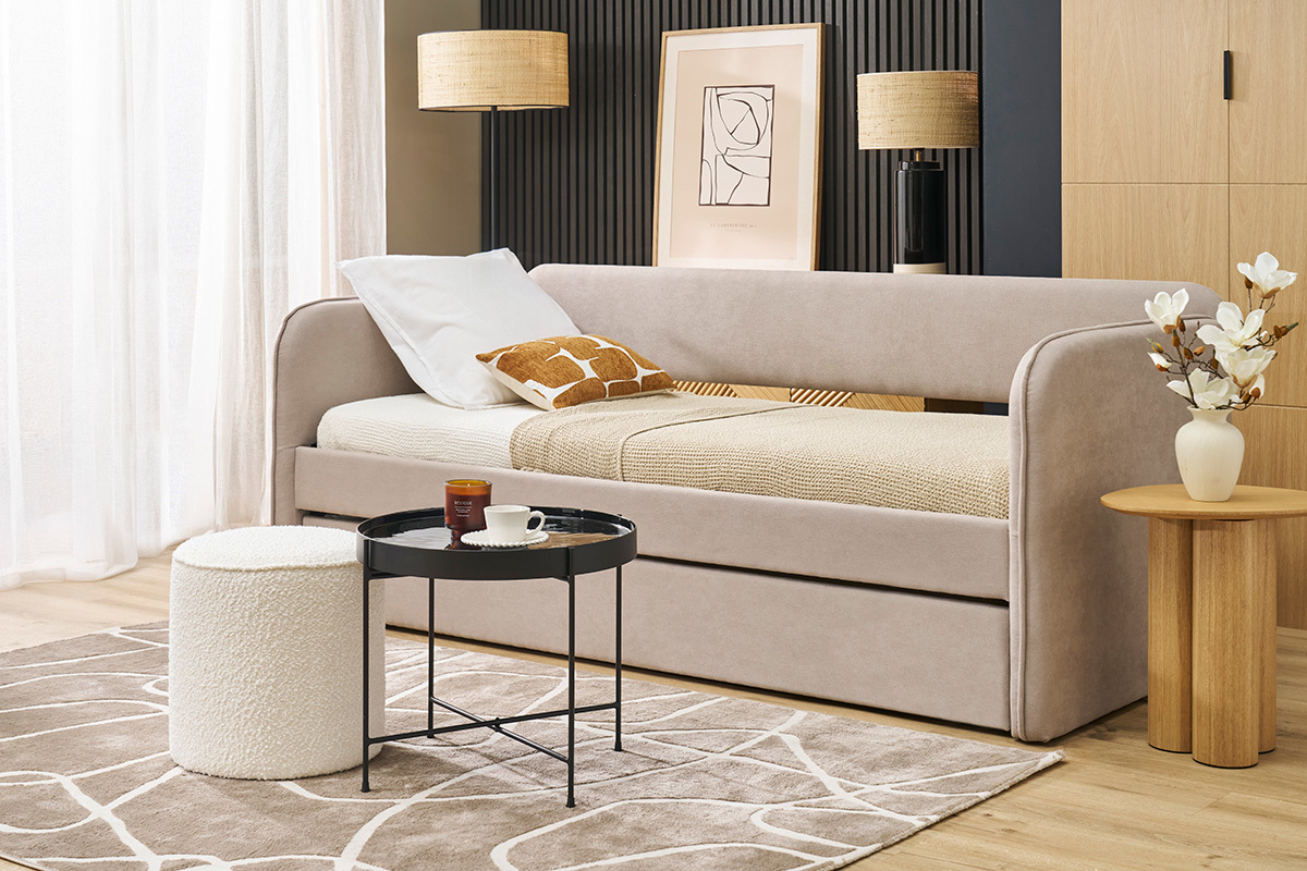 Stoff-Tagesbett in Taupe 90 x 190 cm EDISON