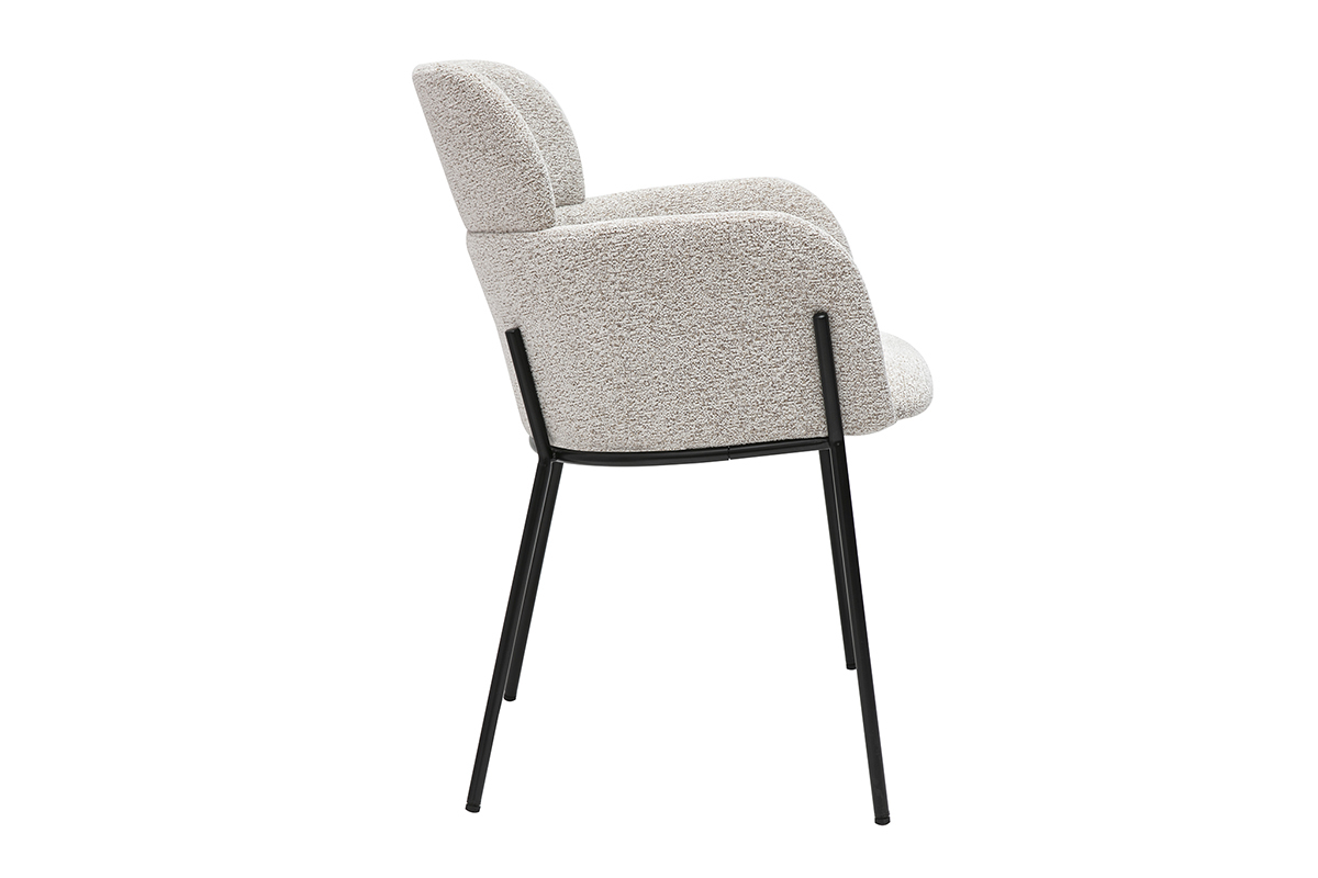 Stoffdesignstuhl in Beige mit texturiertem Samteffekt und schwarzen Metallfen TULUM