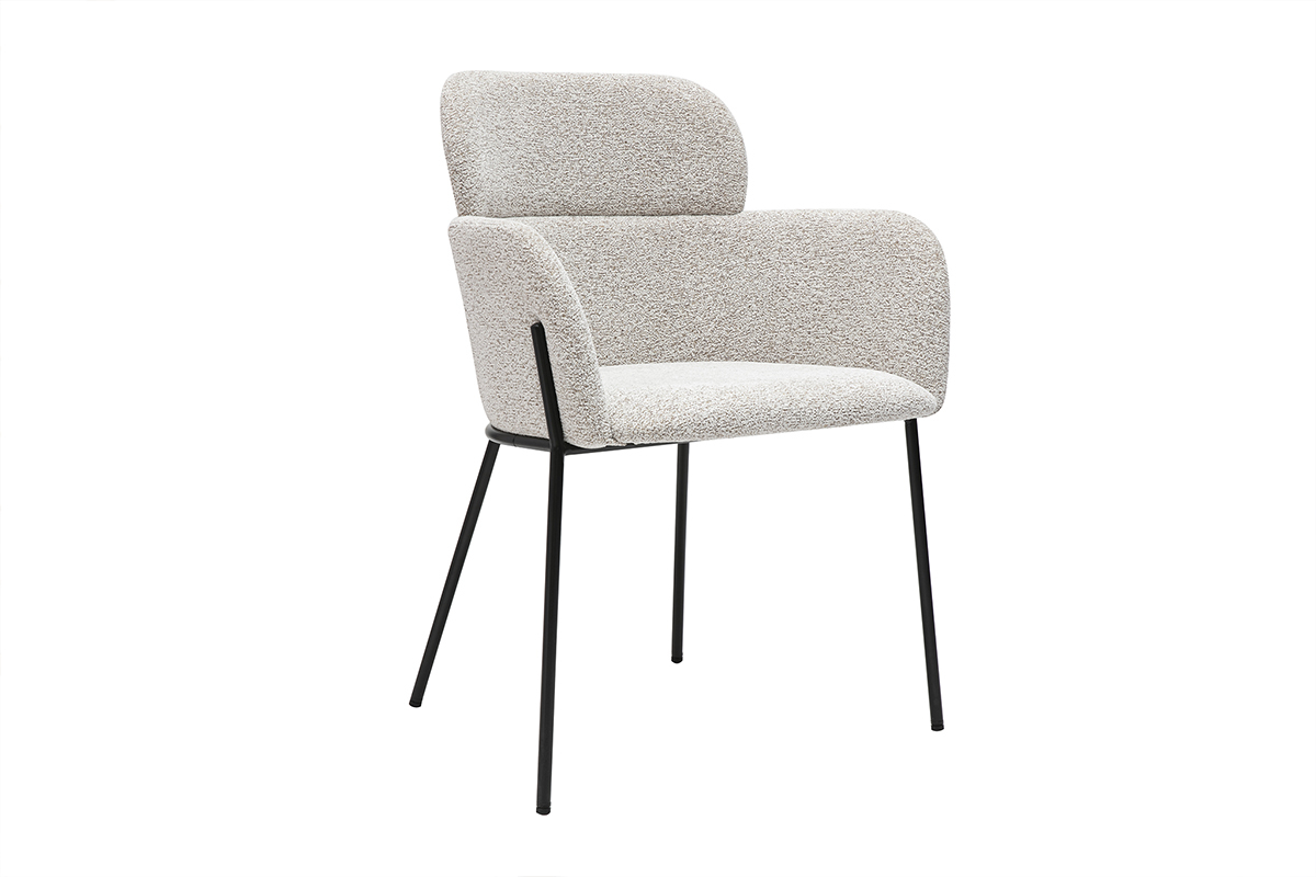 Stoffdesignstuhl in Beige mit texturiertem Samteffekt und schwarzen Metallfen TULUM
