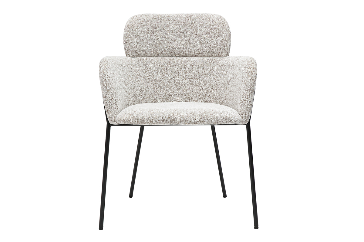 Stoffdesignstuhl in Beige mit texturiertem Samteffekt und schwarzen Metallfen TULUM