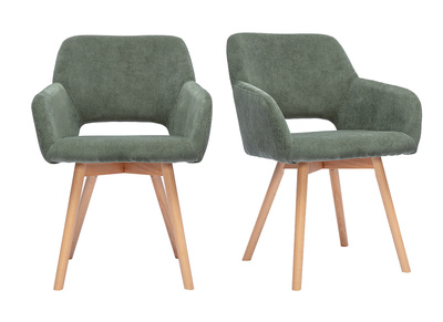Stoffst&uuml;hle aus gr&uuml;nen khakifarbenen Cordvelours und hellem Holz (Set mit 2) LAURETTE
