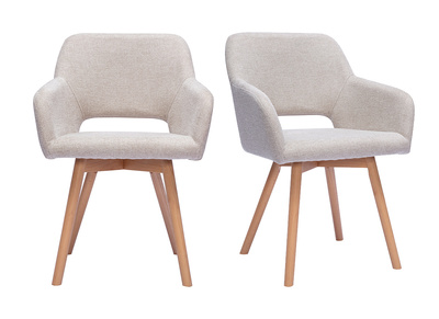 Stoffst&uuml;hle in strukturierter Samtoptik beige und helles Holz (Set aus 2) LAURETTE
