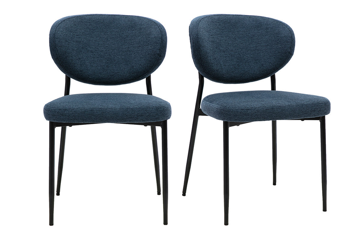 Set aus 2 BREKA-St�hlen aus dunkelblauem Stoff mit schwarzem Metallgestell, Vorderansicht
