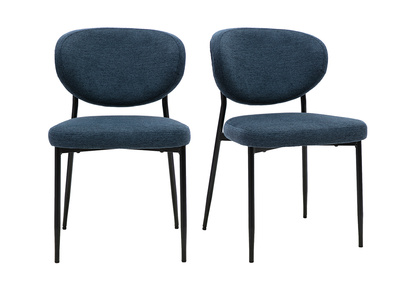 Stoffst&uuml;hle mit samt&auml;hnlicher, strukturierter Oberfl&auml;che, dunkelblau und schwarzem Metall (2er-Set) BREKA