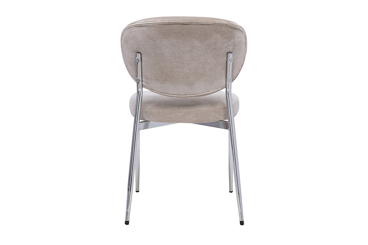 R�ckansicht der St�hle aus Samtoptik-Stoff in Taupe mit verchromtem Metallgestell