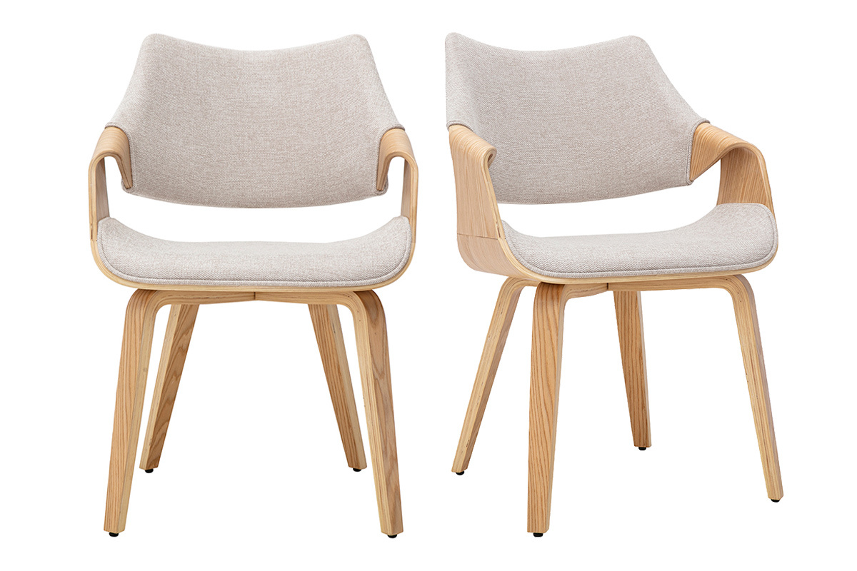 Stoffst�hle mit strukturiertem Samteffekt, beige und helles Holz (Set � 2) SEVAN