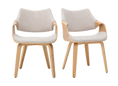 Stoffst&uuml;hle mit strukturiertem Samteffekt, beige und helles Holz (Set &agrave; 2) SEVAN