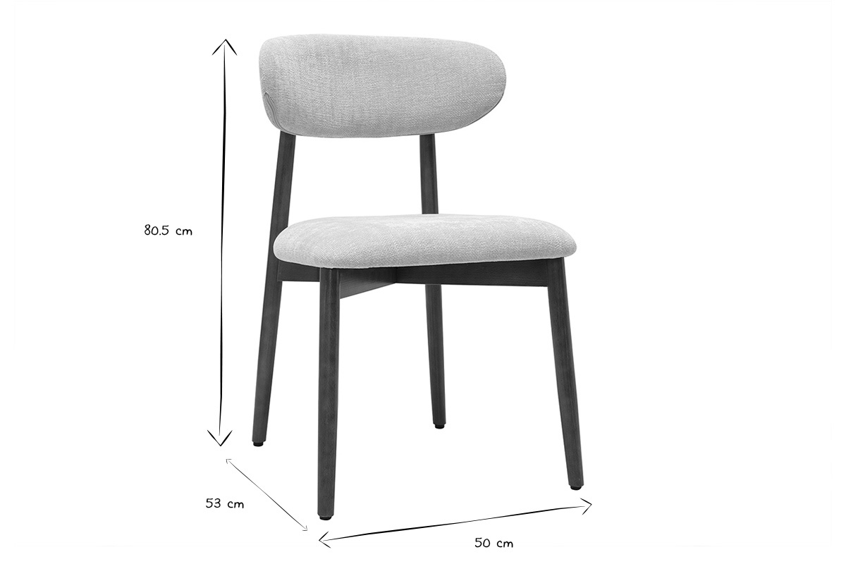 Abmessungen des Stuhls SIAME: B50 x T53 x H80,5 cm in Schwarz und Wei�.