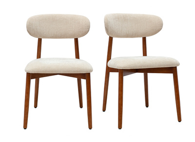 Stoffst&uuml;hle mit strukturiertem Samteffekt in Beige und dunklem Nussbaumholz (2er-Set) SIAME