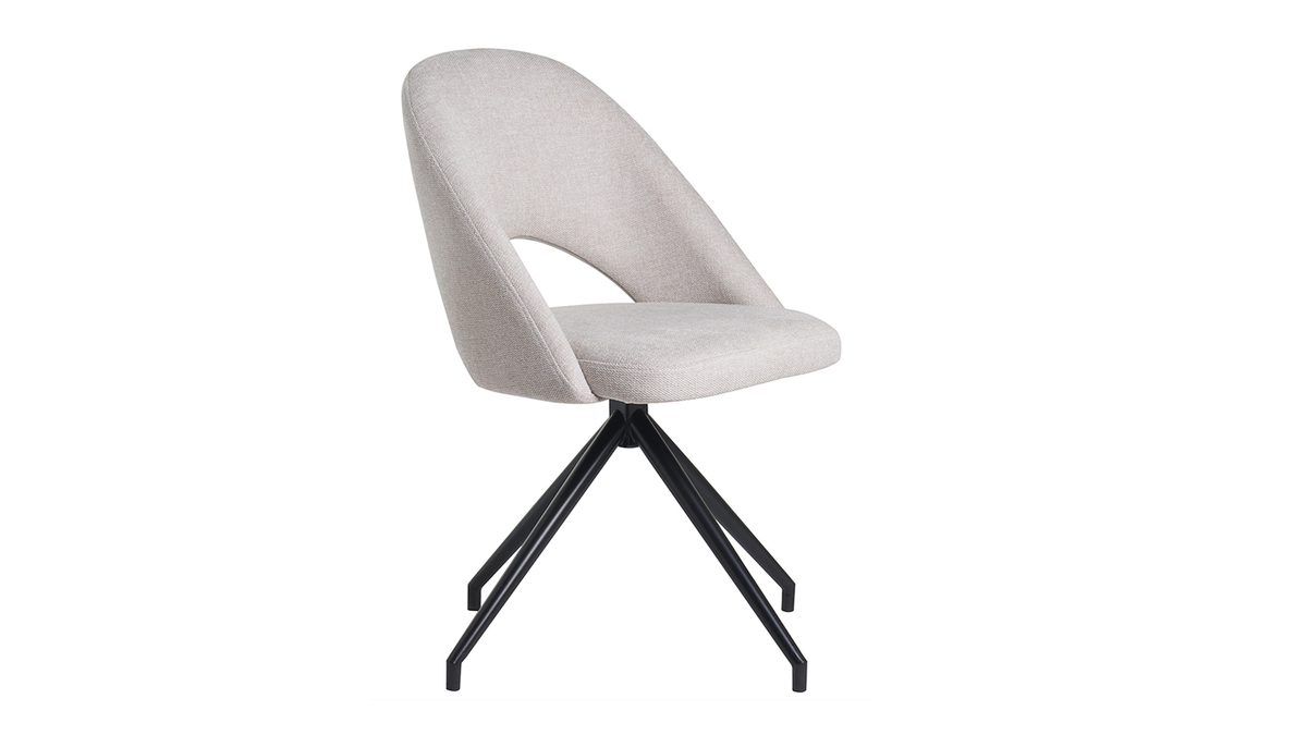Stuhl aus beigem Stoff mit texturiertem Samteffekt und schwarzem Metall 360 drehbar COSETTE
