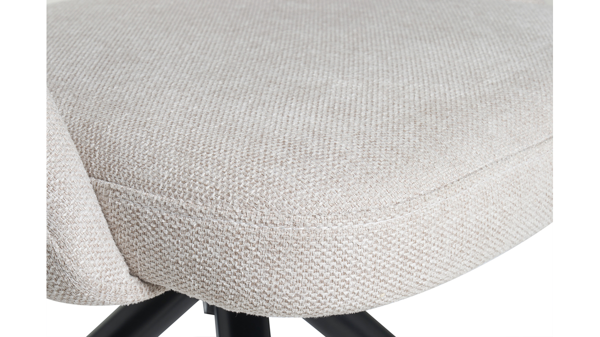 Stuhl aus beigem Stoff mit texturiertem Samteffekt und schwarzem Metall 360 drehbar COSETTE