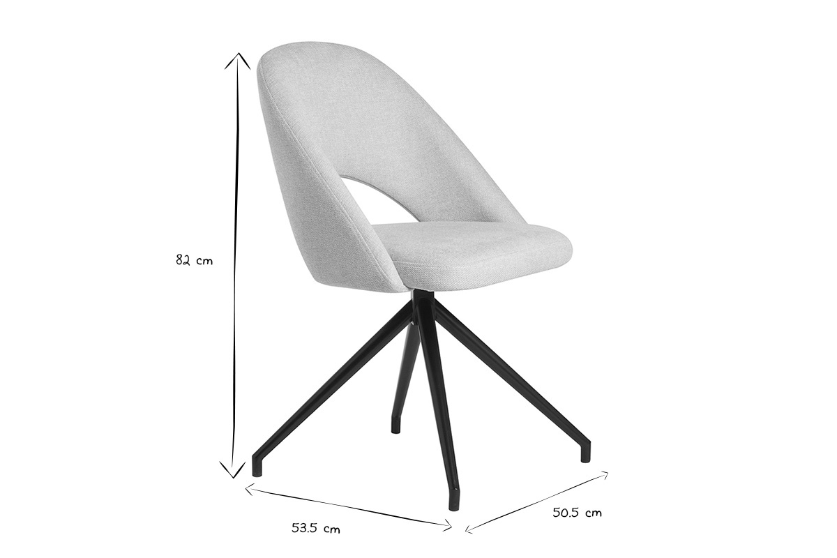 Stuhl aus beigem Stoff mit texturiertem Samteffekt und schwarzem Metall 360 drehbar COSETTE