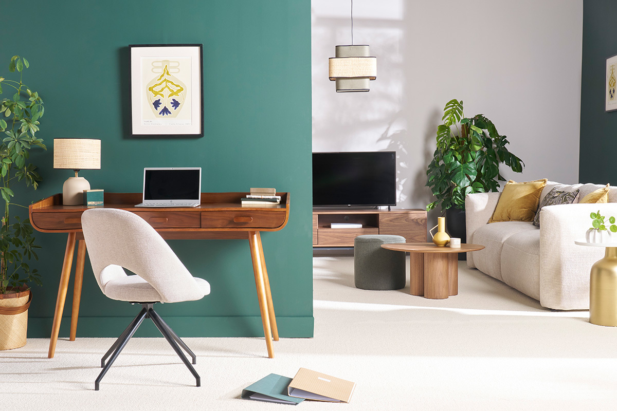 Stuhl aus beigem Stoff mit texturiertem Samteffekt und schwarzem Metall 360� drehbar COSETTE