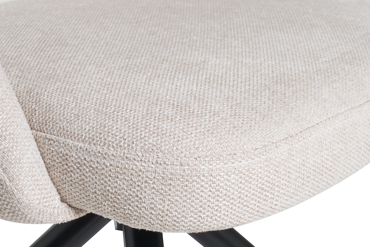 Stuhl aus beigem Stoff mit texturiertem Samteffekt und schwarzem Metall 360� drehbar COSETTE
