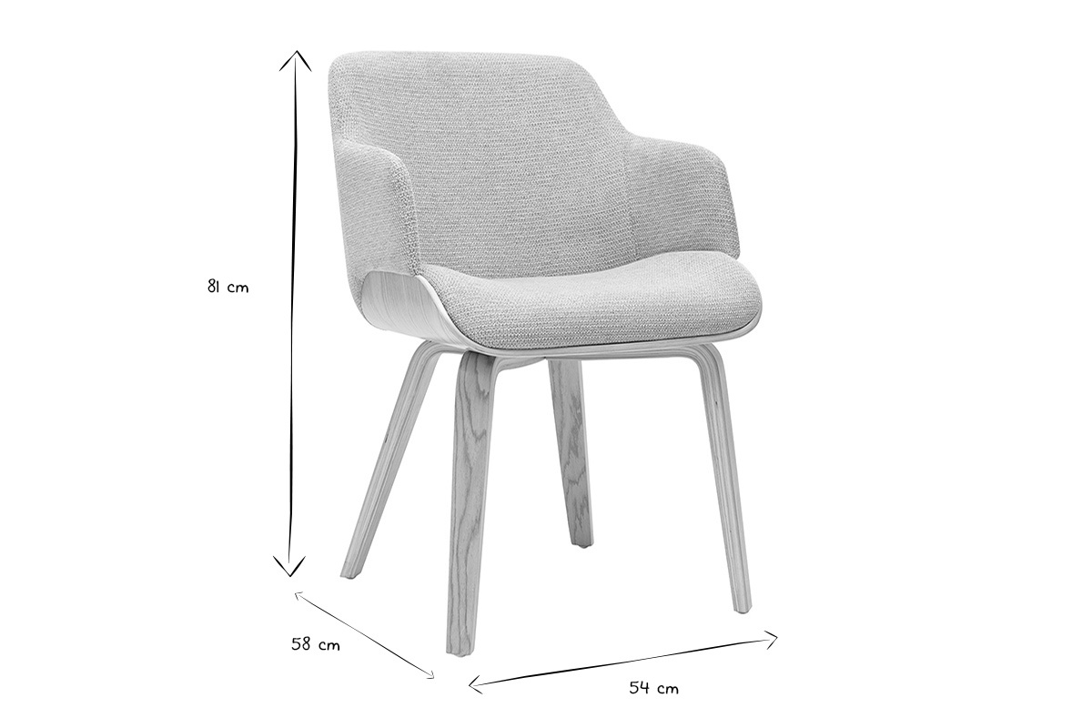 Abmessungen in Schwarz und Wei� des EARL Chenille-Stoffstuhls, 81x58x54 cm.