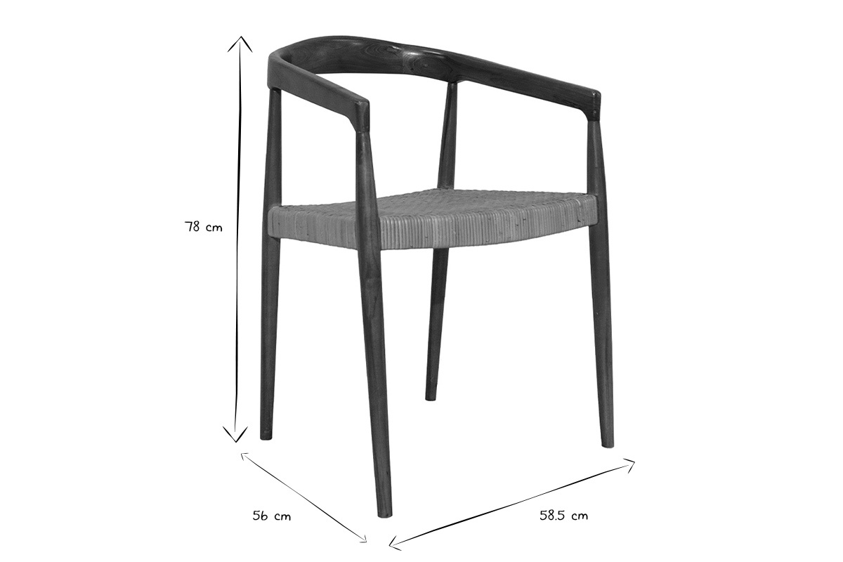Stuhl aus massivem Teakholz und Rattangeflecht NEGARA