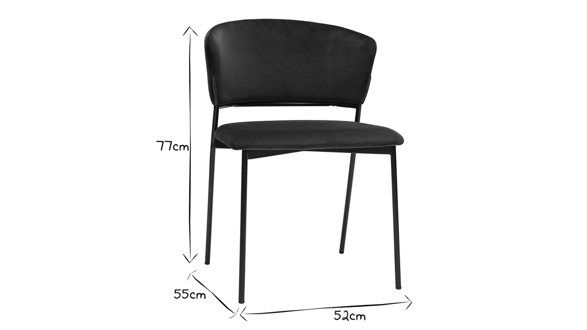 Stuhl aus petrolblauem Samt und schwarzem Metall (2er-Set) FELIZ