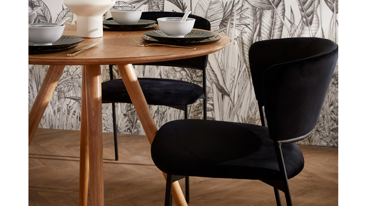 Stuhl aus petrolblauem Samt und schwarzem Metall (2er-Set) FELIZ