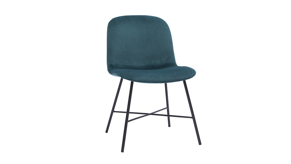 Stuhl aus petrolblauem Samt und schwarzem Metall ARCADE