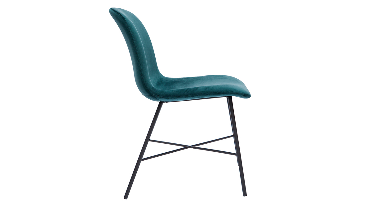 Stuhl aus petrolblauem Samt und schwarzem Metall ARCADE