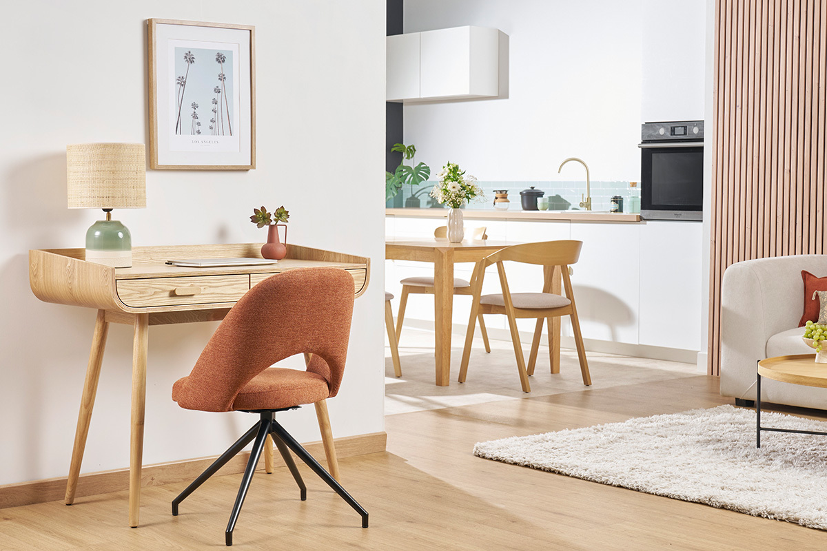 Stuhl aus rostbraunem Stoff mit texturiertem Samteffekt und schwarzem Metall 360� drehbar COSETTE