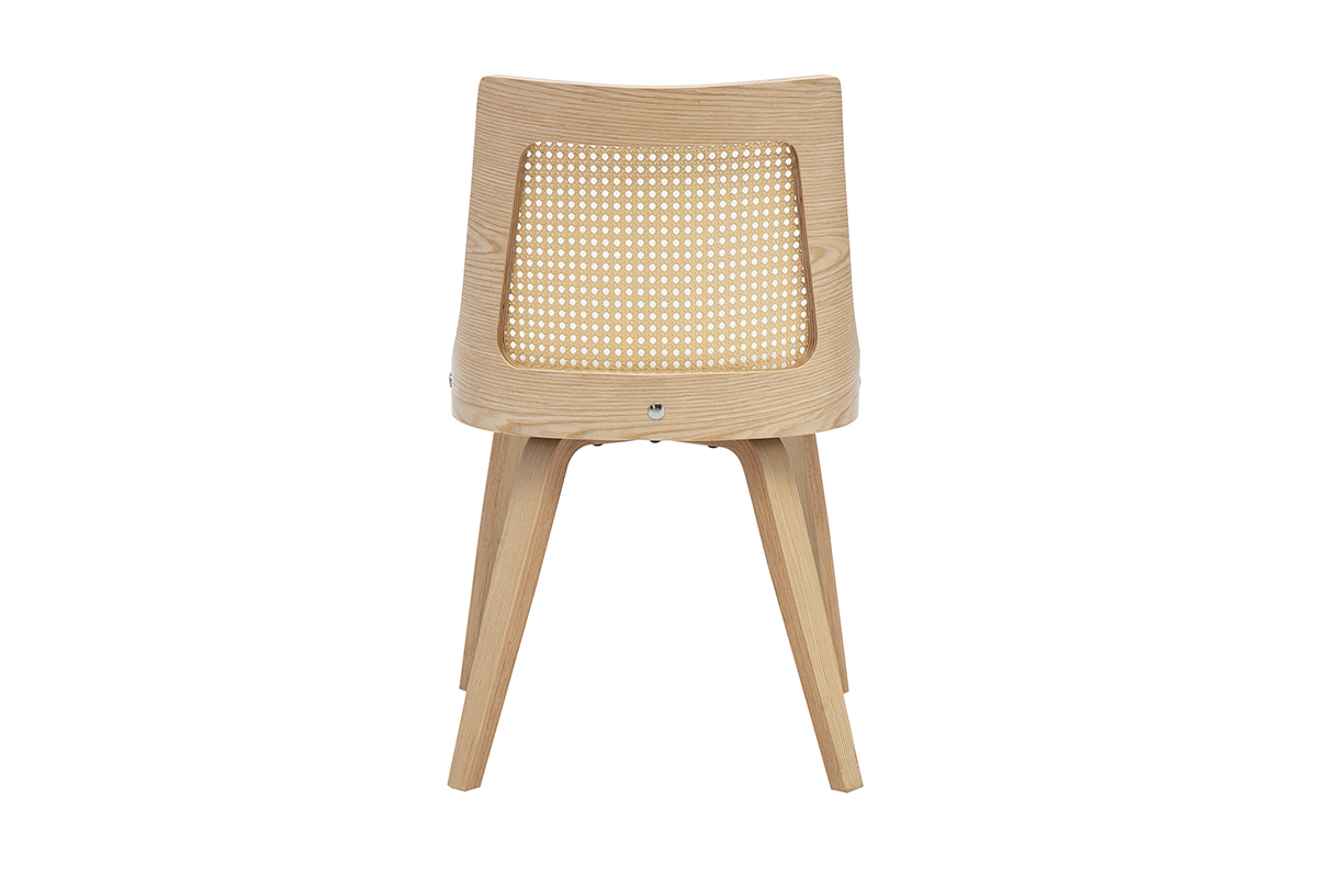 GARBO-Stuhl R�ckansicht, helles Holz und Rattan-Geflecht, Retro-Design und geschwungene R�ckenlehne.