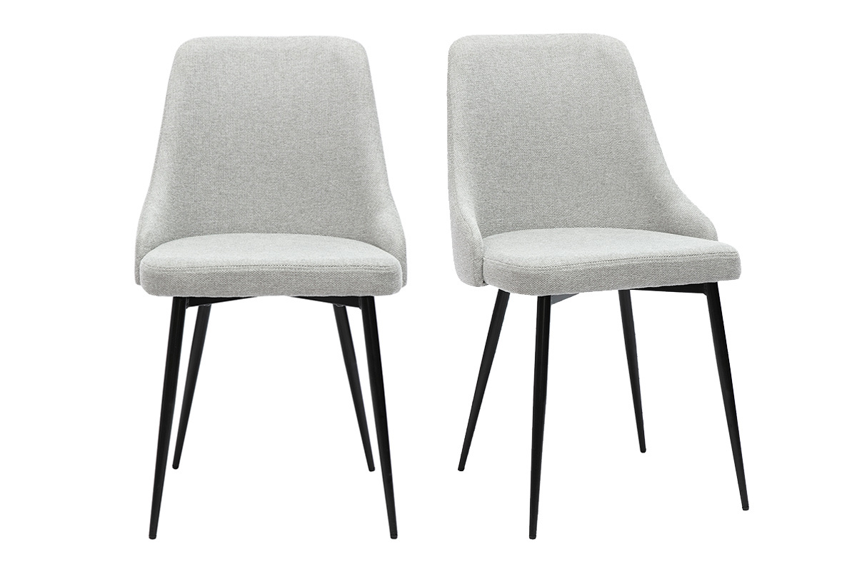 Stuhl mit Design aus hellgrauem Textur-Veloursstoff und schwarzem Metall (2er-Set) CULT
