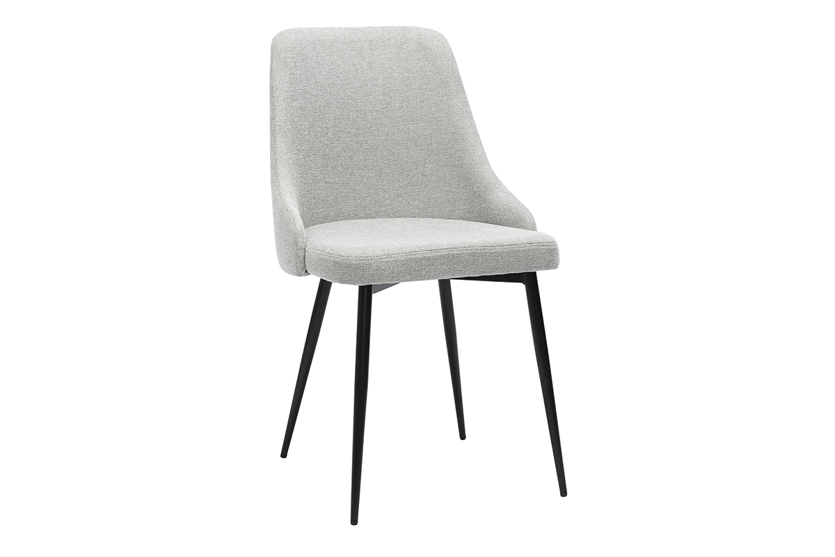 Stuhl mit Design aus hellgrauem Textur-Veloursstoff und schwarzem Metall (2er-Set) CULT