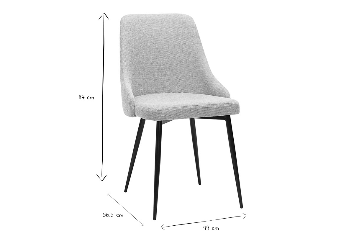 Stuhl mit Design aus hellgrauem Textur-Veloursstoff und schwarzem Metall (2er-Set) CULT