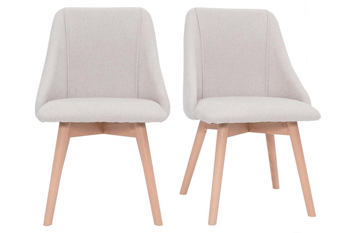 Stuhl mit Stoff in strukturiertem Samteffekt in Beige und hellem Holz (2er-Set) HIGGINS