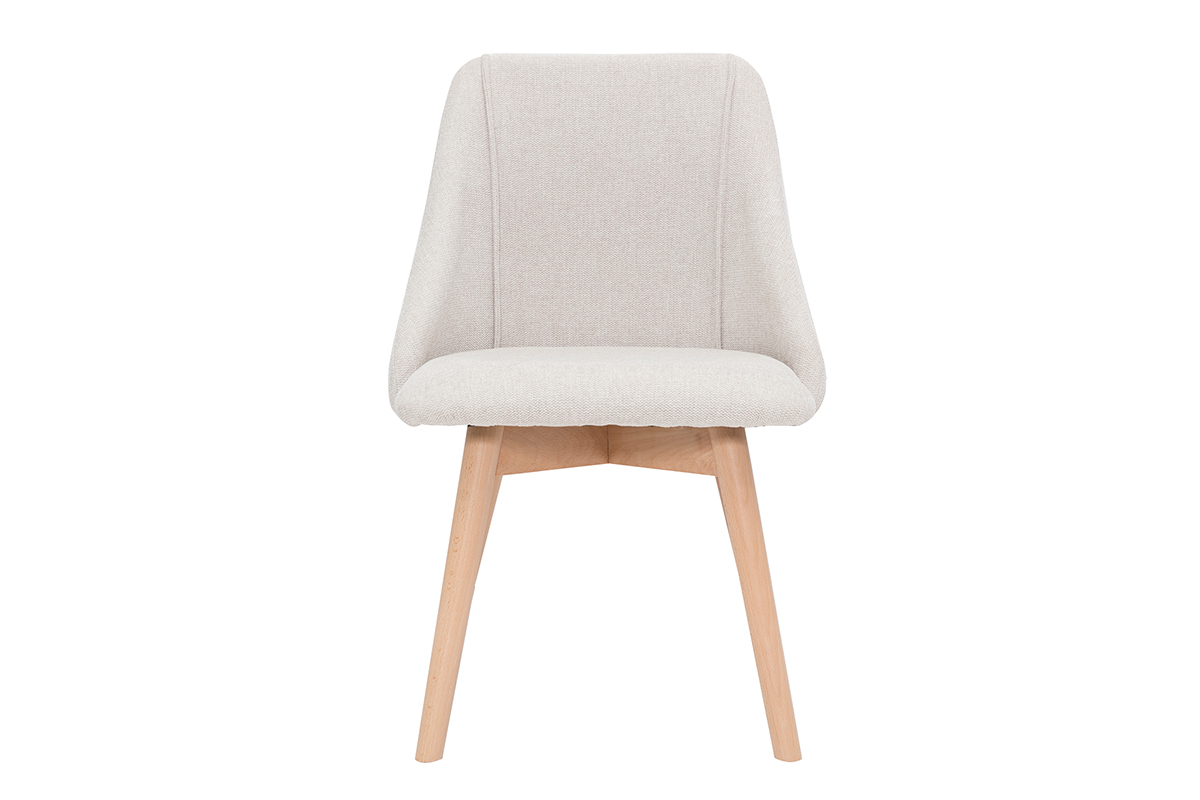 Stuhl mit Stoff in strukturiertem Samteffekt in Beige und hellem Holz (2er-Set) HIGGINS