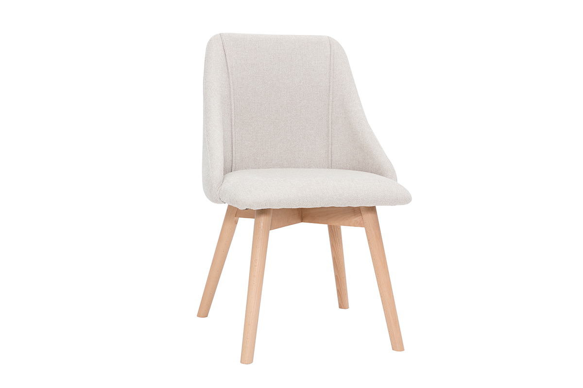 Stuhl mit Stoff in strukturiertem Samteffekt in Beige und hellem Holz (2er-Set) HIGGINS