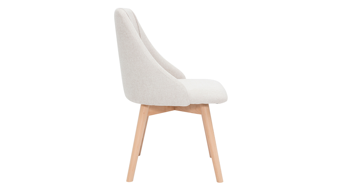 Stuhl mit Stoff in strukturiertem Samteffekt in Beige und hellem Holz (2er- Set) HIGGINS - Miliboo