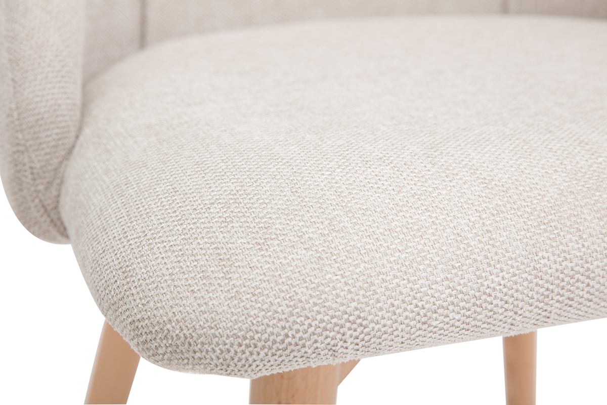 Stuhl mit Stoff in strukturiertem Samteffekt in Beige und hellem Holz (2er-Set) HIGGINS