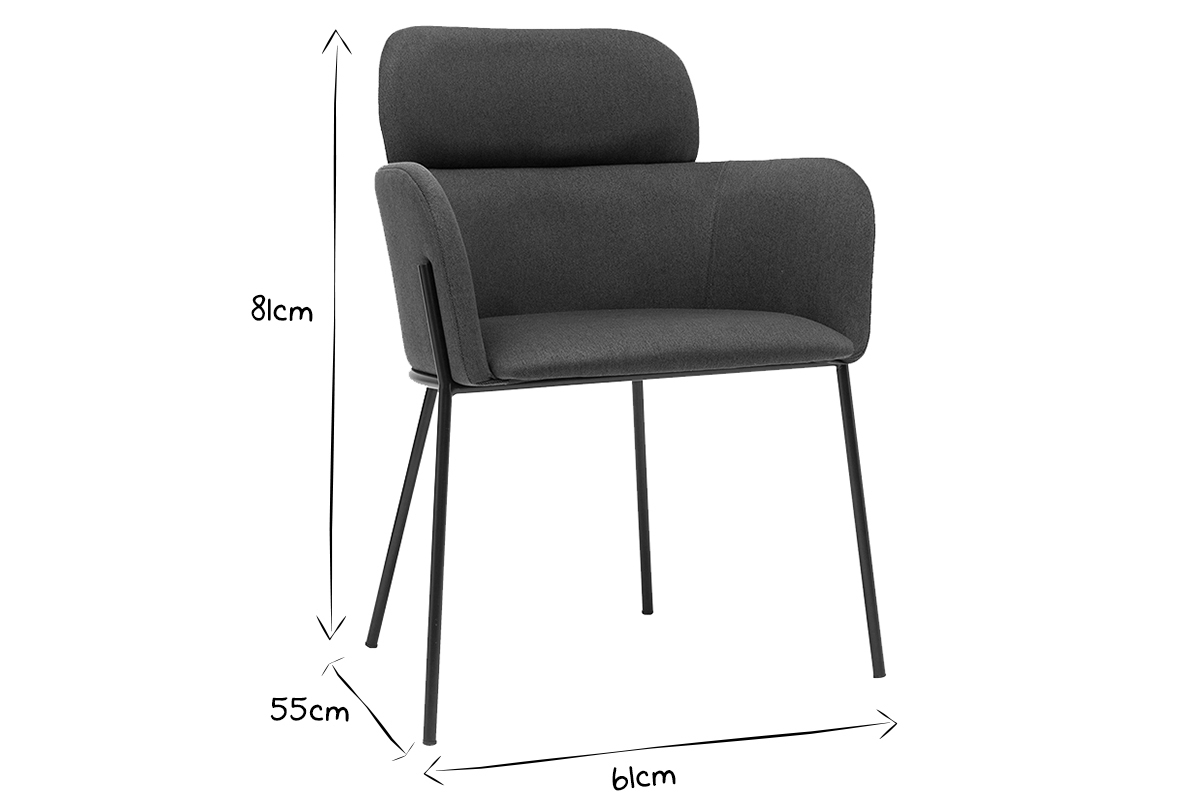 Stuhl TULUM grauer Bezug und schwarzes Metall