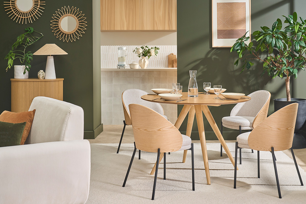 St�hle aus beigefarbenem Samt-Effekt-Textilgewebe, helles Holz und Metall (2er Set) TUCSON