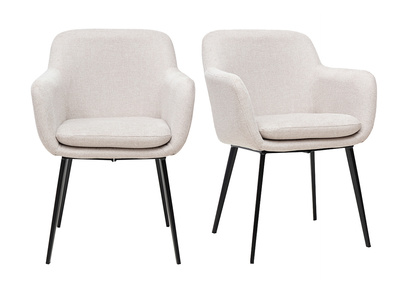 Stühle aus beigem Samt-Effekt Stoff und schwarzem Metall (2er-Set) AMIKA