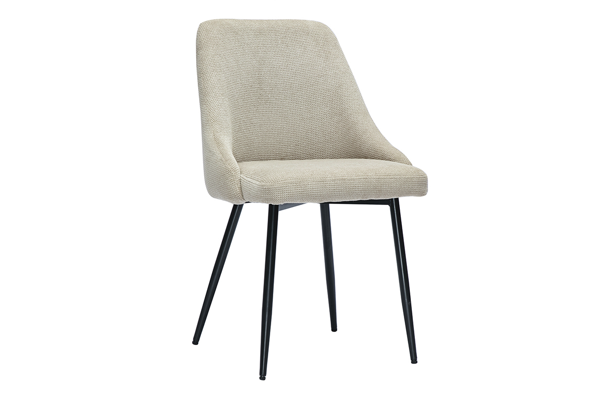 Sthle aus beigem Samteffekt-Textilgewebe und schwarzem Metall (2er Set) HASTA