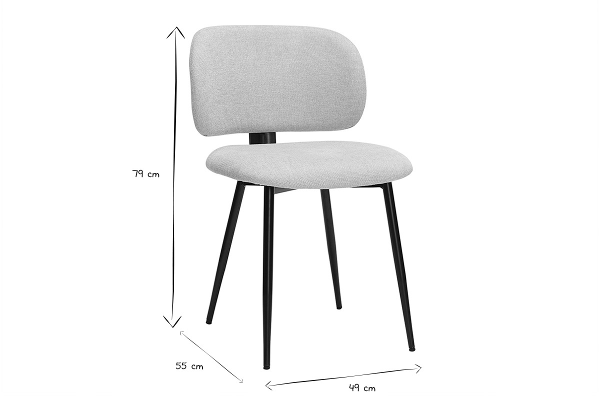 Sthle aus beigem strukturiertem Samtstoff und schwarzem Metall (Set von 2) ATRIUM