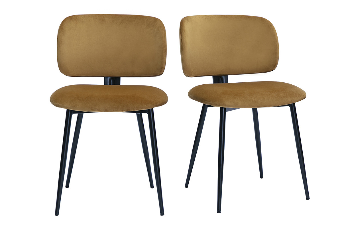Sthle aus Bronze-Samtstoff und schwarzem Metall (2er-Set) ATRIUM